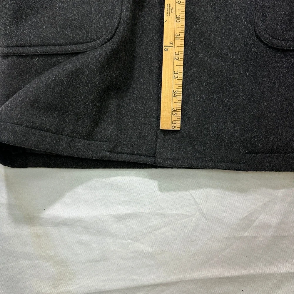 Vintage Lands' End Duffle Coat Mens L Charcoal Grey Wool Toggle Hooded Winter